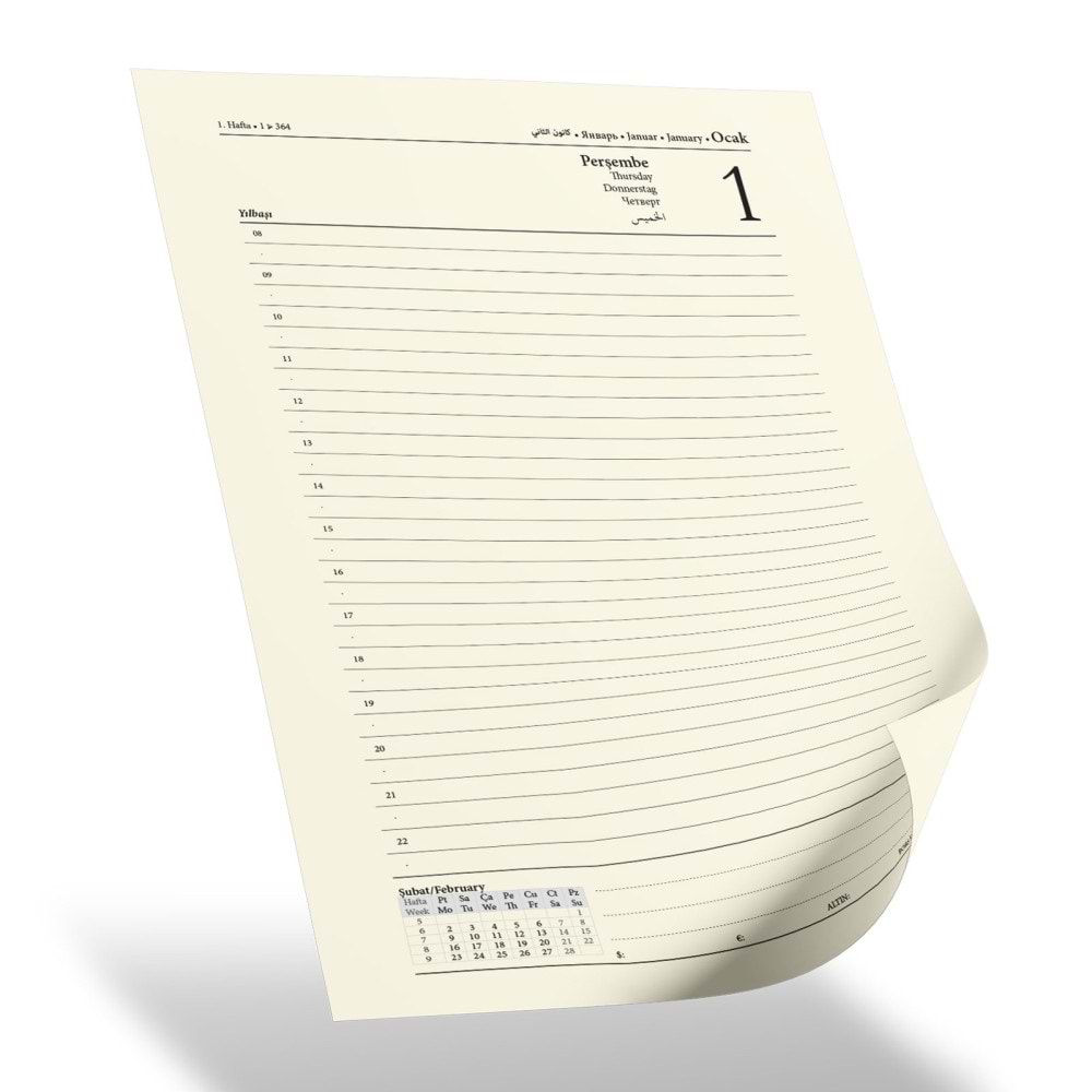YAKACIK TABA TARİHLİ GÜNLÜK CİLTLİ AJANDA (20X28 CM)