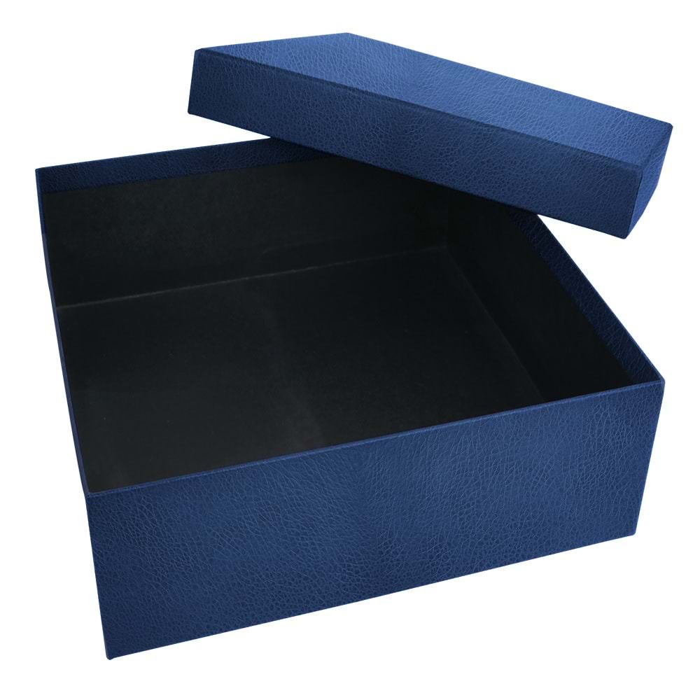 SEDİR LACİVERT DERİ GÖRÜNÜMLÜ GEÇME KAPAK KUTU (30X30X10 CM)