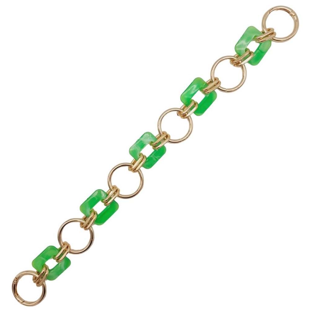 Çanta Aksesuar 38 cm Kare Akrilik Yaylı Halkalı Çanta Zinciri Açık Yeşil Renk Light Gold Metalli