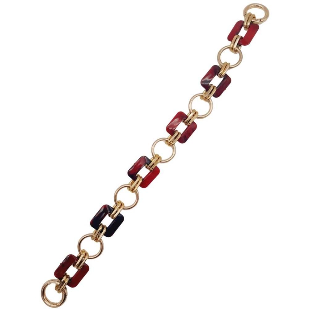 Çanta Aksesuar 40 cm Kare Akrilik Yaylı Halkalı Çanta Zinciri Kırmızı Renk Light Gold Metalli