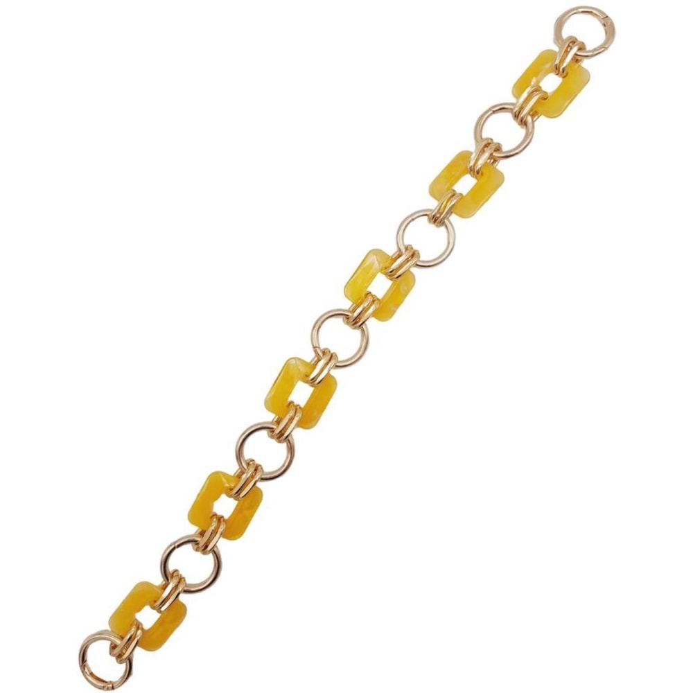 Çanta Aksesuar 40 cm Kare Akrilik Yaylı Halkalı Çanta Zinciri Sarı Renk Light Gold Metalli