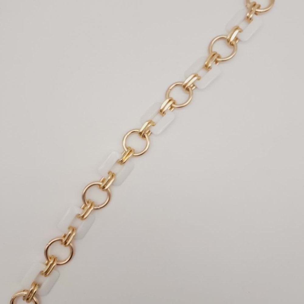 Çanta Aksesuar 40 cm Kare Akrilik Yaylı Halkalı Çanta Zinciri Beyaz Renk Light Gold Metalli