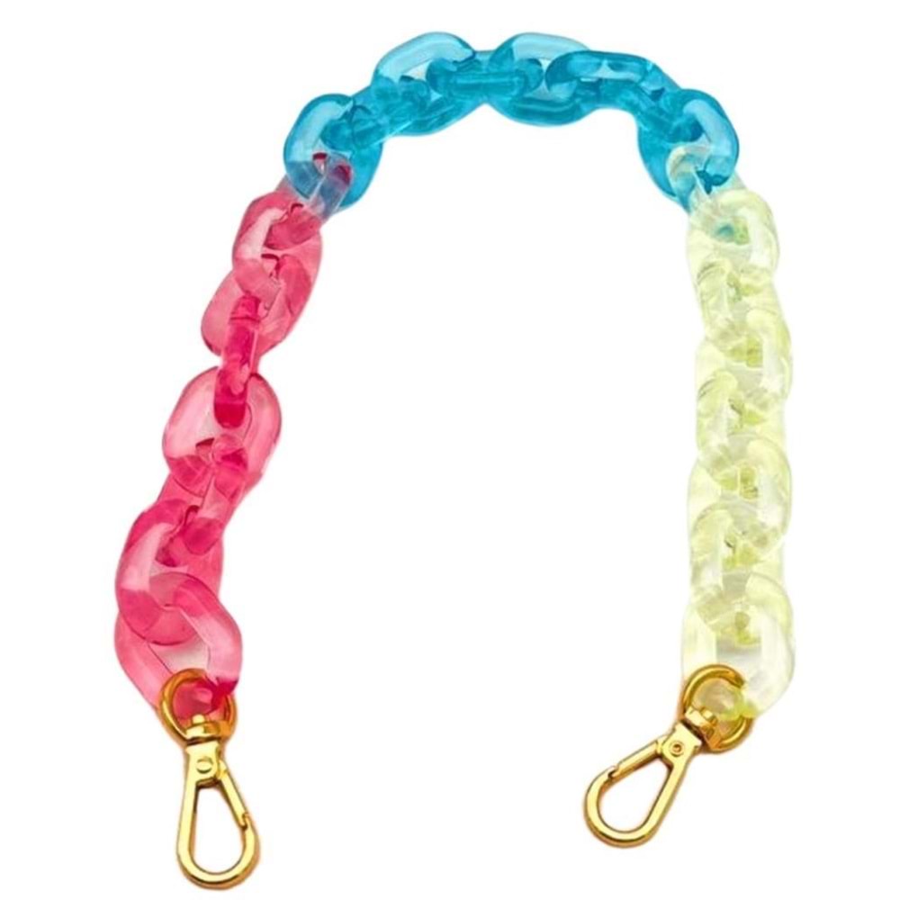 Çanta Aksesuar 38 cm 3 Renkli Akrilik Çanta Zinciri Light Gold Metalli