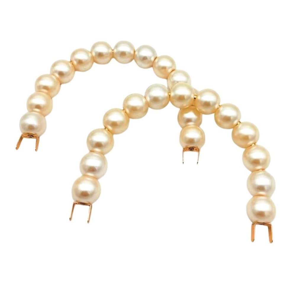 Çanta Aksesuar Kancalı Büyük İncili Çanta Sapı Light Gold Metalli