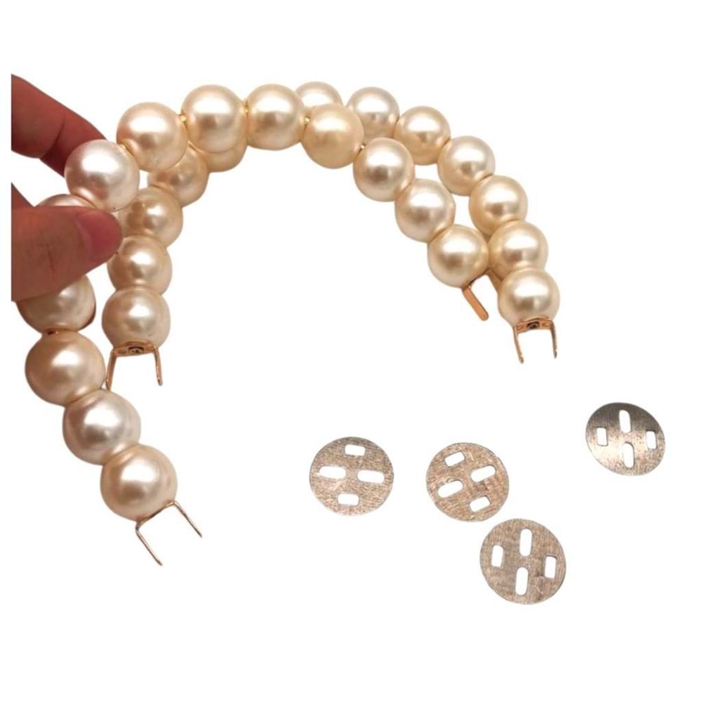 Çanta Aksesuar Kancalı Büyük İncili Çanta Sapı Light Gold Metalli