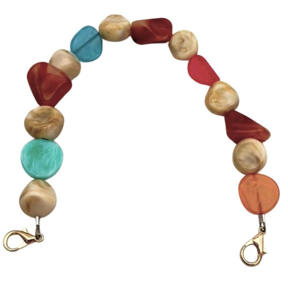 Çanta Aksesuar 40 cm Rengarenk Boncuklu Çanta Sapı Kancalı