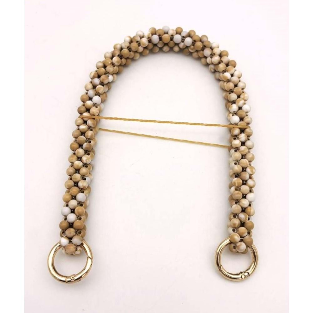 Çanta Aksesuar Sütlü Kahve- Beyaz Renk 39 cm Boncuklu Çanta Sapı Light Gold Metalli