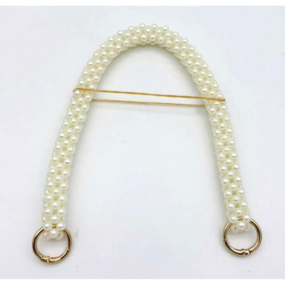 Çanta Aksesuar Krem Renk 39 cm Boncuklu Çanta Sapı Light Gold Metalli