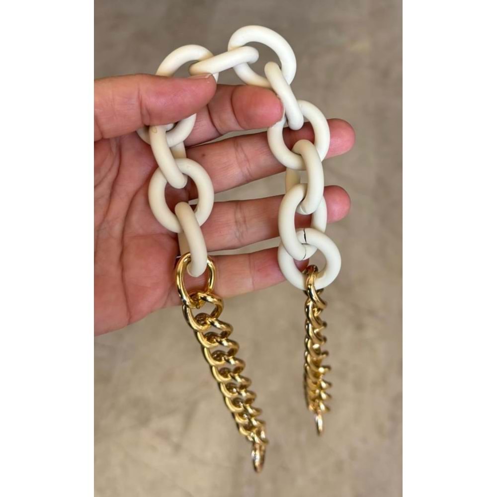 Çanta Aksesuar 54 cm Krem Mat Akrilik Zincirli Çanta Sapı Light Gold Metal