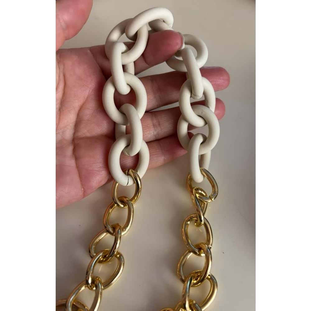 Çanta Aksesuar 54 cm Krem Mat Akrilik Zincirli Çanta Sapı Light Gold Metal