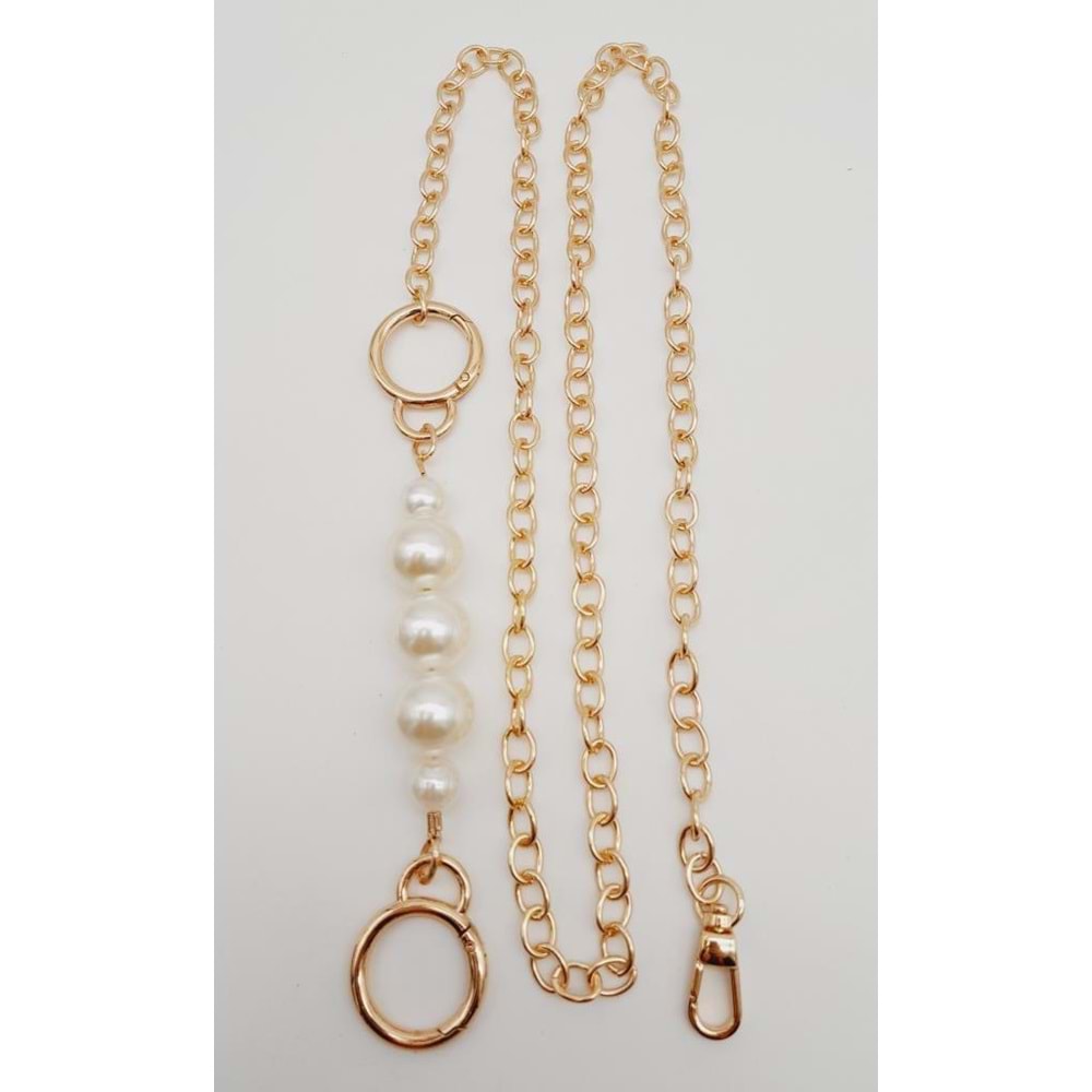 Çanta Aksesuar İncili Kulaklı Yaylı Halkalı 120 cm Çanta Zinciri Light Gold