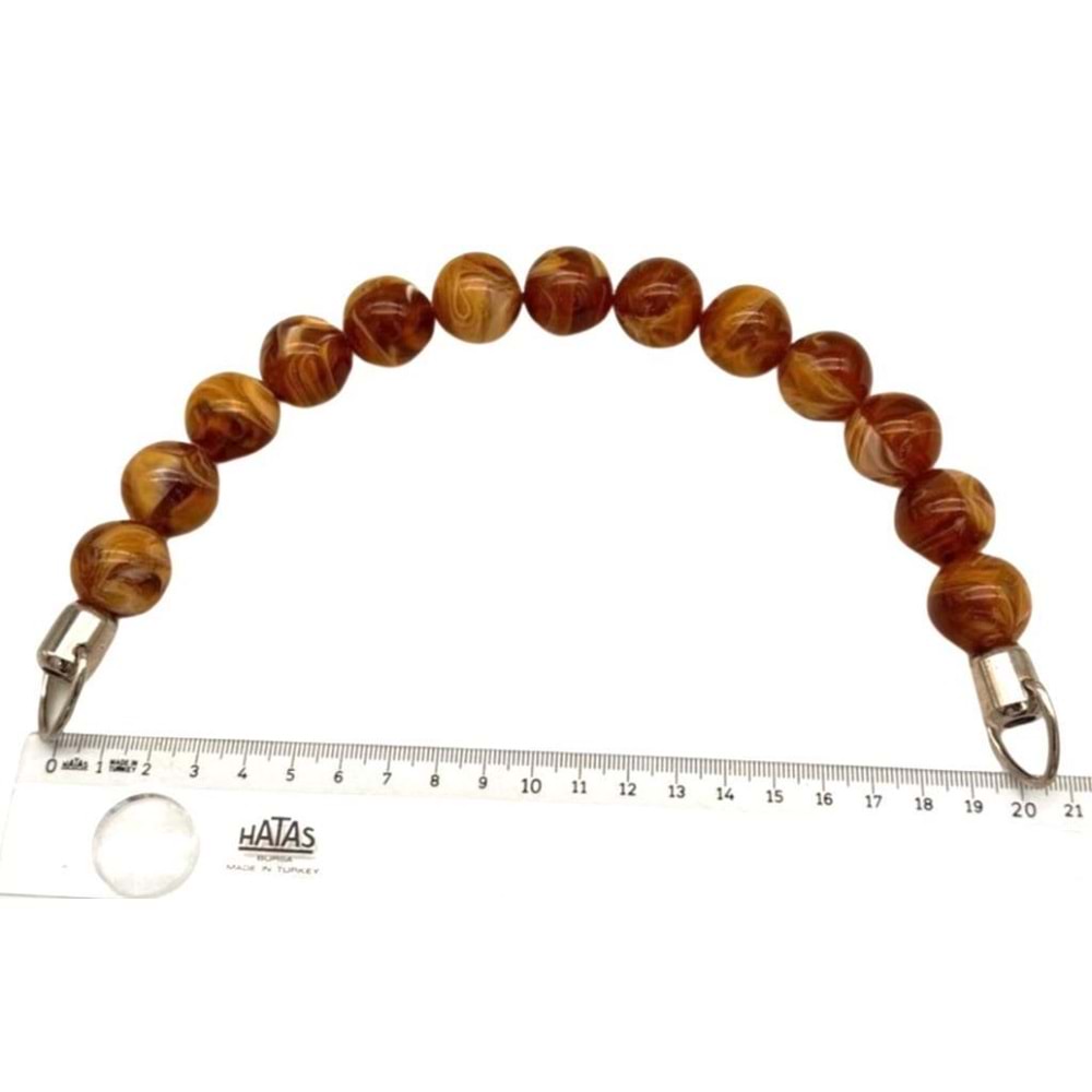 Çanta Aksesuar 20 Cm 22 Mm Boncuklu Çanta Sapı Gümüş Metalli Sütlü Kahve Tonlu