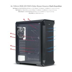Dark GUARDIAN 4x12cm Dual RGB Fan USB3.0 T-Glass ATX Oyuncu Kasası