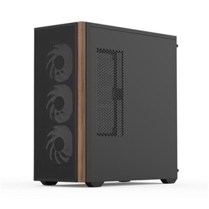 Aerocool AE D501A BK 4x12cm A-RGB Fanlı, Ahşap Ön Panel Temp Cam Yan ve Mesh Ön Panel,USB Type-C
