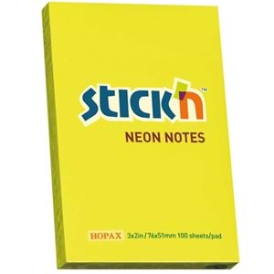 Hopax Stıckn Yapışkanlı Not Kağıdı 100 YP 76x51 Fosforlu Sarı 21132 (1 Adet)