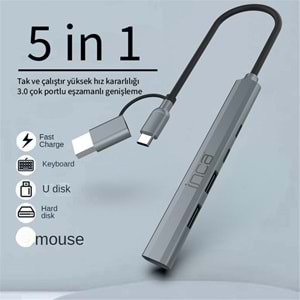 Inca IUTP-06TX 5in1 USB 3.0 + 2xUSB 2.0+Type-C+PD 100W USB+Type-C Çoklayıcı 3.0 ile 5 Gbps