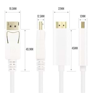 Vcom CG605L-3.0 Beyaz 3.0MT Display Port Erkek To Hdmi Erkek Kablo
