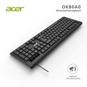Acer OAK-0A0 Siyah Kablolu Sessiz Tuşlu Klavye (Caps Lock) (Kablo Uzunluğu 1.50Cm) Caps Lock