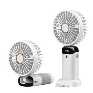 Feny FN-F30 Beyaz Kademeli Ultra Sessiz Led Göstergeli Katlanabilir Şarjlı 1200Mah Mini El Fanı