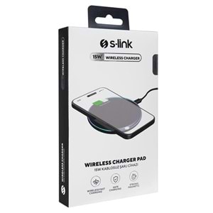 S-link SL-CWF65 Mobil Telefon Uyumlu 15W LED Logo PRM Siyah Kablosuz Şarj Cihazı