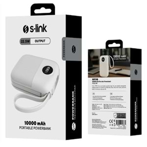 S-link MP110 10000mAh PD22.5W Type-C+Lightning Kablolu Beyaz Pil Şarj Cihazı Powerbank