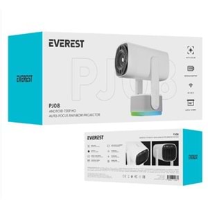 Everest PJ08 Beyaz 5200mAh Otomatik 720P HD 4K Destekli 5200 Lümen Android 11 Ekran HD Proje