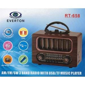 Everton Rt-836 Bluetooth Fm-Usb-Tf-Aux Solarlı Şarjlı Nostaljik Radyo