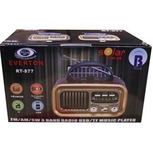 Everton Rt-877 Güneş Enerji Panelli Bluetooth Fm-Usb-Tf-Aux Şarjlı Nostaljik Radyo