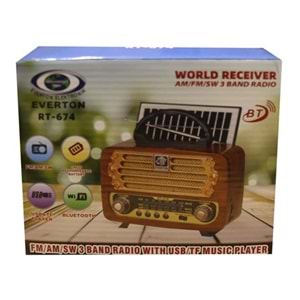 Everton RT-674 Bluetooth-USB-SD-FM Şarjlı,Solarlı Nostaljik Radyo