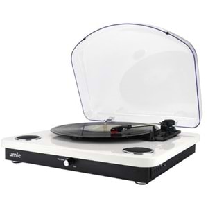 UMİE Bemol Beyaz Piano Kaplama 10W BT İN, BT OUT, RCA, USB Özellikli Nostaljik Pikap