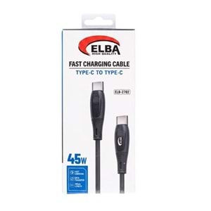 Elba ELB-2702 45w Type-c To Type-c 1mt Siyah Silikon Şarj Kablosu 480Mps Hızlı Şarj