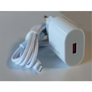 Elba ELB07-USB-25WIOS Beyaz 25W Usb Ev Şarj Kafa+ Usb 1mt Lightning Kablo QC4.0 Hızlı Şarj