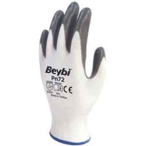 Beybi Nitril Poly PN72 10 Beden Beyaz Gri Eldiven 12li Paket