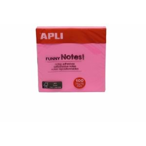 Apli Yapışkanlı Not Kağıdı Pembe Funny 100 YP 75x75 11898