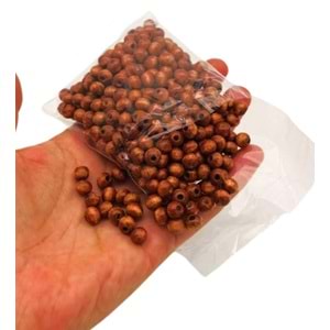 Çanta Aksesuar 6 Mm Ahşap Yuvarlak Boncuk Taba Renk 50 Gr