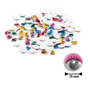 Renkli Oynar Göz Kirpikli 15Mm 100 Lü G55592