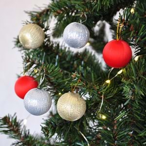 Kika 4cm Asorti Simli Ağaç Süsleme Topları 6lı -