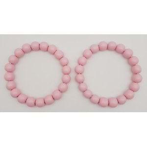 Çanta Aksesuar 13 cm Ahşap Boncuklu Bilezik Model Pembe Renk Çift Sap