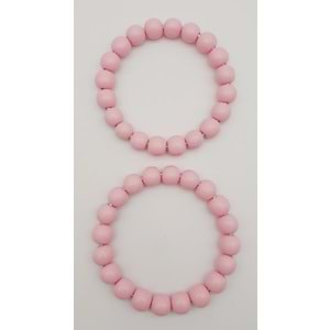 Çanta Aksesuar 13 cm Ahşap Boncuklu Bilezik Model Pembe Renk Çift Sap