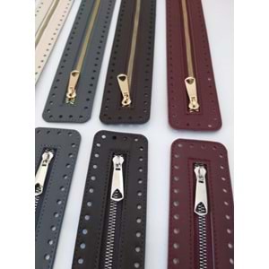 Çanta Aksesuar Derili Fermuar Yeni Model Koyu Kahve 30 Cm Light Gold