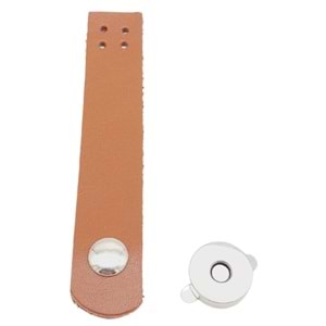 Çanta Aksesuar 11x2 cm Gerçek Deri Taba Renk Çanta Kapağı Gümüş Metalli