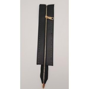 Çanta Aksesuar Gerçek Derili 28 Cm Siyah Renk Fermuar Light Gold Metalli