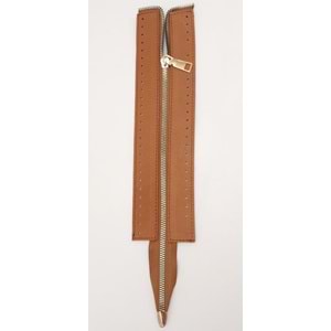 Çanta Aksesuar Gerçek Derili 28 Cm Taba Renk Fermuar Light Gold Metalli