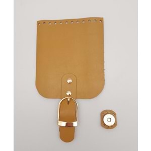 Çanta Aksesuar Gerçek Deri 21x12 cm Hardal Renk Çanta Kapağı Light Gold Metalli