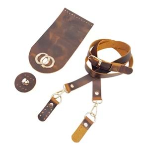 Çanta Aksesuar Crazy Oil Hardal Sarı Gerçek Deri Dual Model Çanta Seti Light Gold Metalli