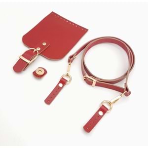 Çanta Aksesuar Kırmızı Gerçek Deri 130x1.5 cm Ayarlı Saplı Çanta Seti Light Gold Metalli