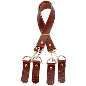 Çanta Aksesuar Gerçek Deri 55 cm Misu Model Çift Sap Kızıl Kahve Renk Light Gold Metal