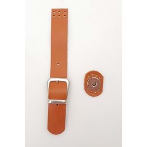 Çanta Aksesuar 18x2.3 cm Turuncu Taba Gerçek Deri Tokalı Çanta Kapağı Gümüş Metalli