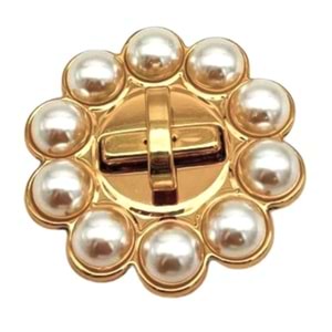Çanta Aksesuar 6 cm İncili Yuvarlak Light Gold Kilit