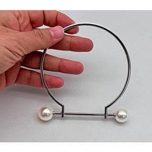 Çanta Aksesuar 9 cm İncili Gümüş Renk İncili Metal Çanta Sapı